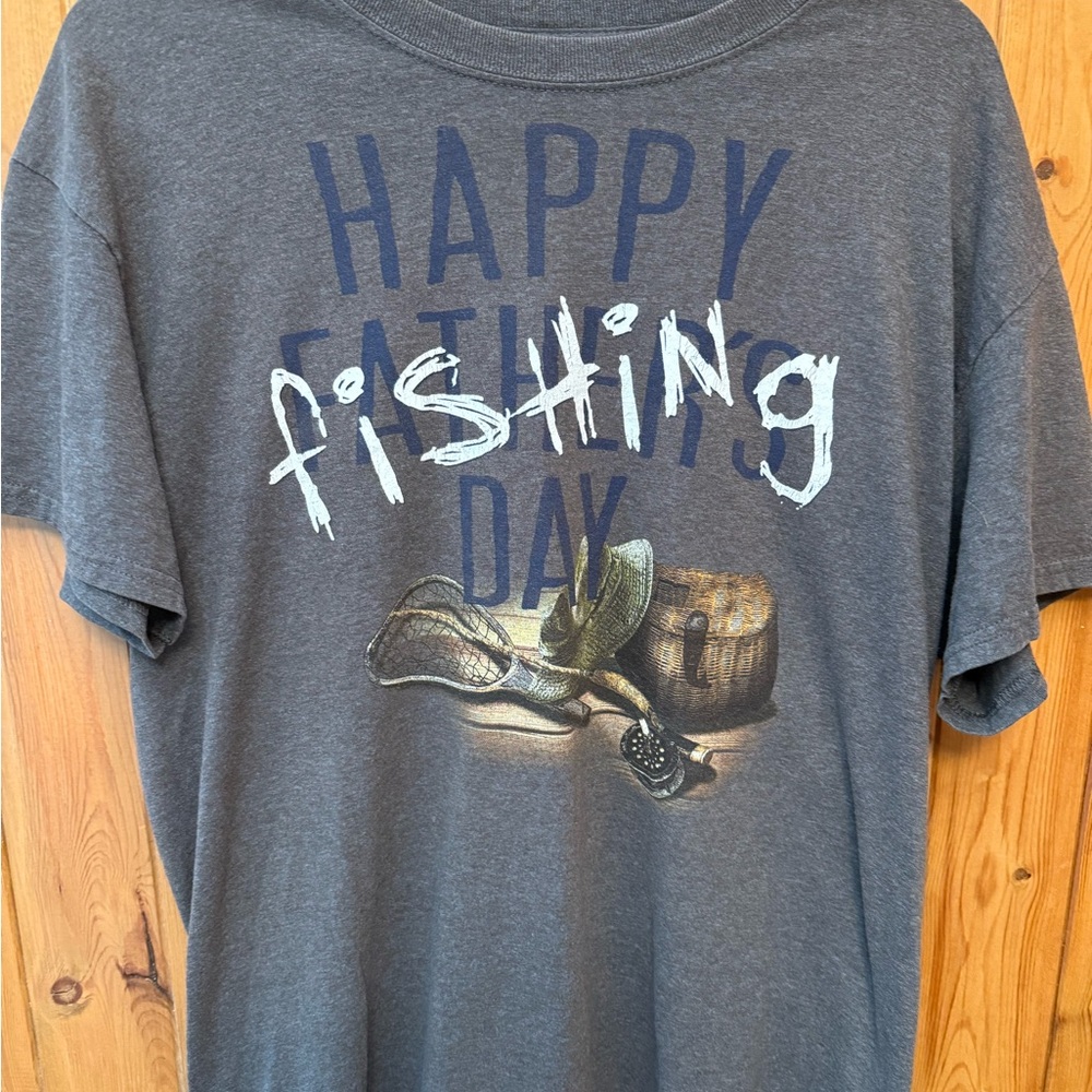 Gray Graphic T-Shirt with Fishing Design